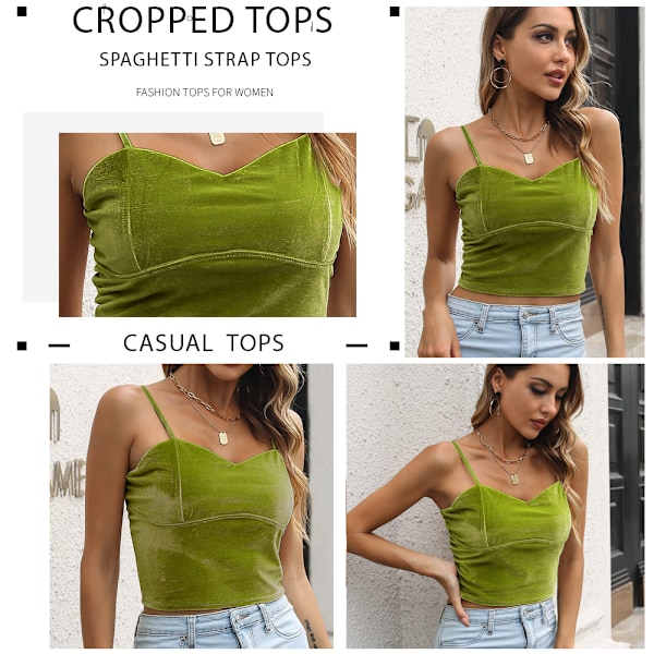 Naisten rento V-kaula-aukkoinen lyhyt toppi spaghetti-hihnoilla, sametti-cami-tankki, hihaton toppi, camisole