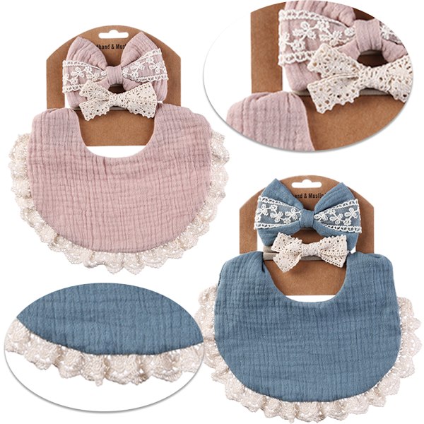 Baby Smekker for Jenter Reverserbare Boho Dobbeltlags Bomulls-Smekker med Nylon Hodebåndsett