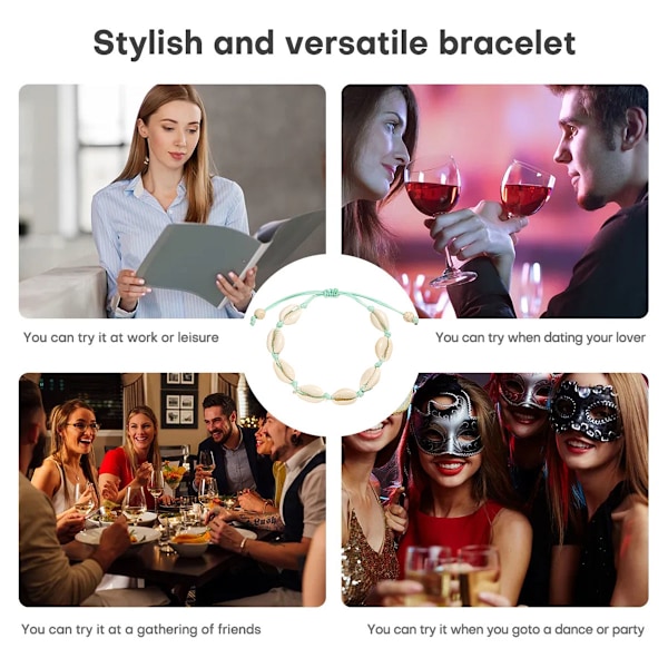 Havaiansk Stil Armband Skal Handvävt Justerbar Anklet Hav Strand Semester, för Kvinnor och Flickor, 19-32cm