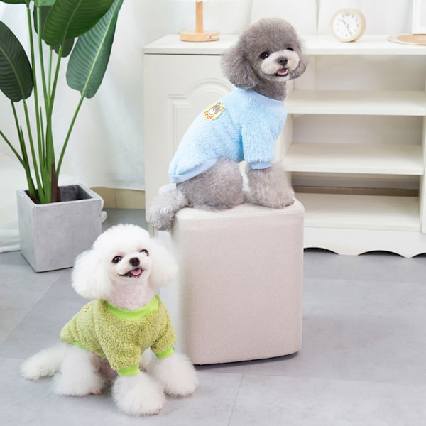 2 stk. Hunde-Sweatre til Små Hunde, Fleece Tøj, Vintervarme Hvalpe-Sweatre, Kæledyrs Kattetøj (Lyseblå + Avocado Grøn)