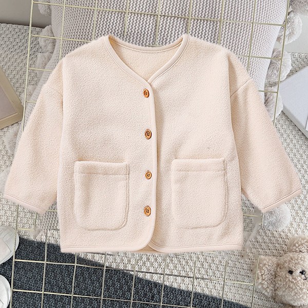 Varm vinterjacka i fleece för bebisar, dubbelsidig, bebiskläder, vinterkläder för utgång (Beige)