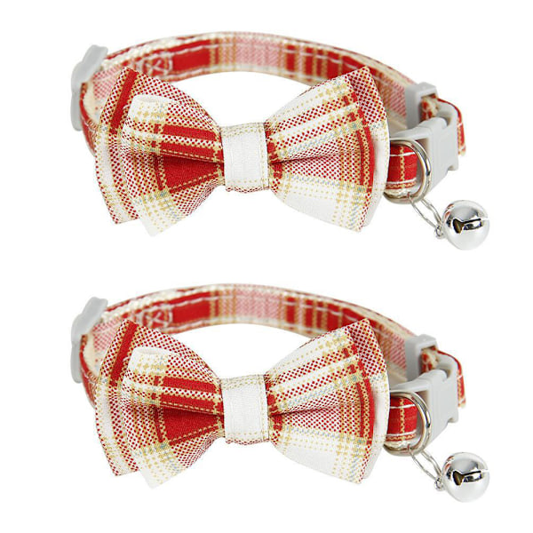 SuperBuddy halsband & söt rosett klocka avtagbar-2-delad rutig krage med avtagbar rosett krage