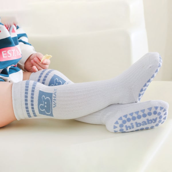 6 par babystrumpor, höga, för pojkar/flickor, halkfria, randiga