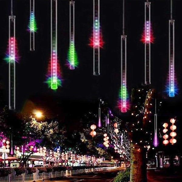 Falling Rain Lights Meteor Shower Lights Christmas Lights 30cm 8 Tube 144 LEDs, Falling Rain Drop Icicle String Lights for Christmas Trees Halloween