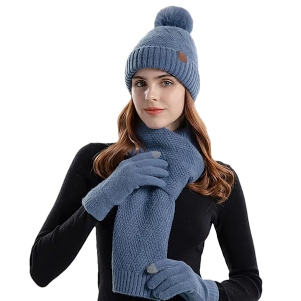 Solid Hatt, Skjerf og Hanske Tredelt Sett - Hanske- og Skjerfsett for Menn, Skjerf-Hanske-Sett for Kvinner