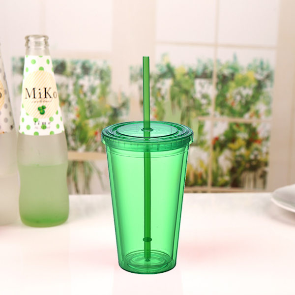 Dubbelväggig Tumlare med Sugrör, Plasttumlare, Återanvändbara Iskaffe Tumlare, Transparenta Tumlare