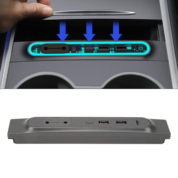 Midterkonsollen USB Hub Docking Station Multi Port Udskiftning til Tesla Model 3 Y 2021‑2023