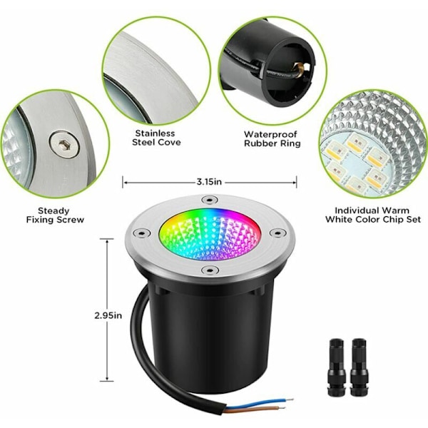 Lumière souterraine RVB, lumière souterraine extérieure 12-24 V med fil 6 W changement de couleur IP67 étanche LED basspänning