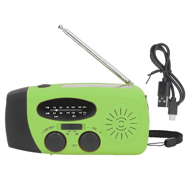 Håndsvinget Solradio Multifunktionel Nødradio LED Radio med Lommelygte til Udendørs Camping Grøn Japansk
