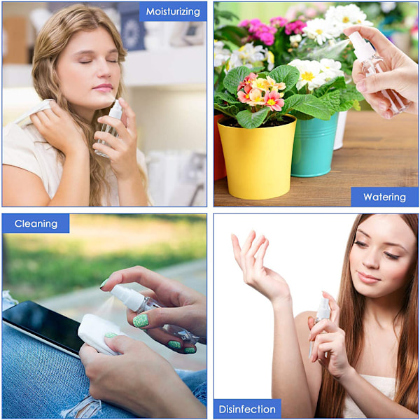 Sprayflaska, transparent luftdimma plast mini reseflaska set, liten påfyllningsbar vätskebehållare