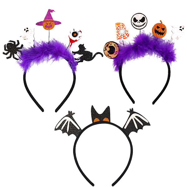 3 st Halloween Bat Hårband Svarta Bat Hårband med Paljetter för Halloween Cosplay Party Kostymtillbehör