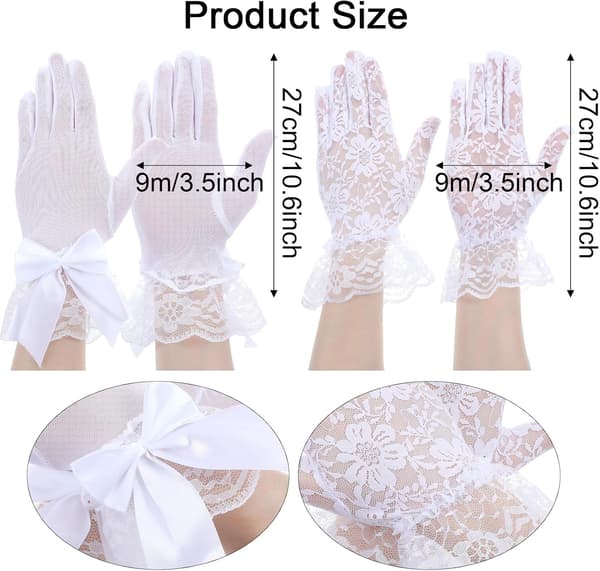 4 par hvite te-hansker jenter blonde prinsesse bryllup utkledningsvotter, tilbehør for (hvit) -