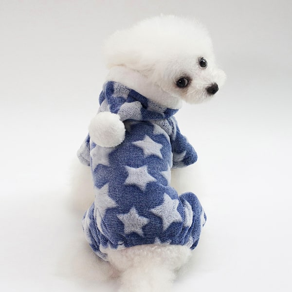 2 Pakkaa Pieniä Koiran Pyjamia, Haalarit, Talvivillainen Pennun Huppari Pyjama Asuste 4 Jalkainen Takki Vaatteet (Sininen+Vaaleanpunainen)
