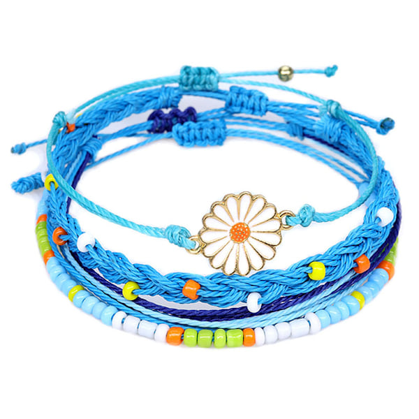 Flätade blomsterarmband för kvinnor, tonåringar, flickor, pojkar, par, omslag, rep, charm, strand, surf, flätade, justerbara