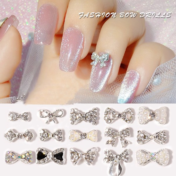 40 st Bowknot Nail Alloy Rhinestones för naglar Slips Nagelkristaller Naglar Juveler Rhinestones Nagelkonst Stenar Set