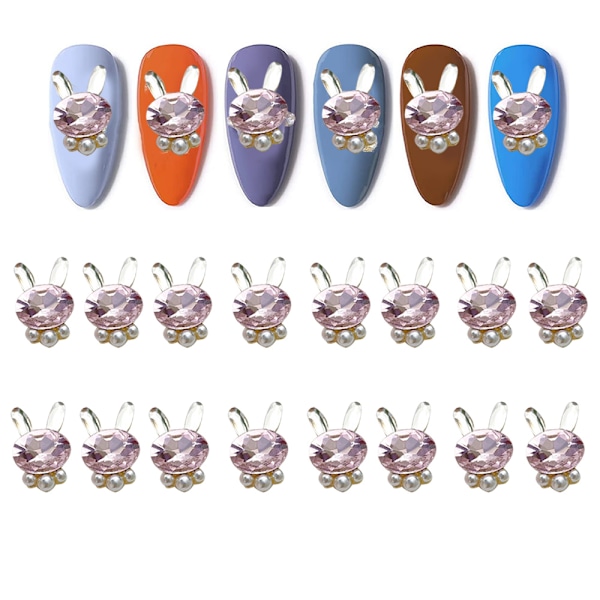 16 st Nail Rhinestones Blanka Legering 3D DIY Nageldekor Kaninhuvud Form Inlagd Diamant för Nagelkonst med Rhinestones Pärlor
