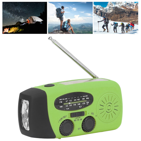 Handvevad Solradio Multifunktionell Nödradio LED-radio med Ficklampa för Utomhuscamping Green America