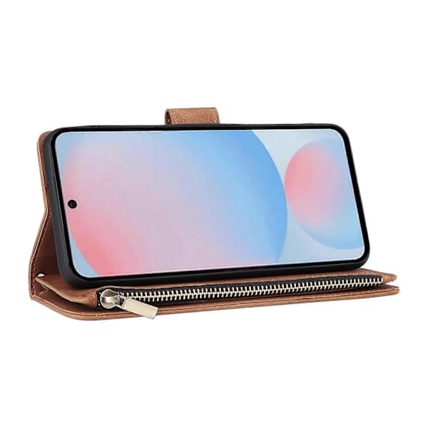 Case for Samsung Galaxy A56 5G with Zipper, Wallet, Multiple Card Slots, Leather Case Brown