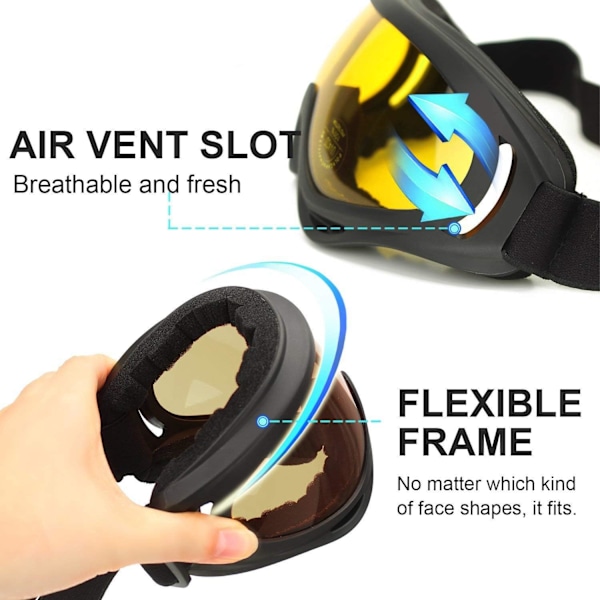 Skibriller, 2-pack, Snowboardglasögon för barn, pojkar & flickor, ungdomar, män & kvinnor, hjälmkompatibla med UV 400-skydd, vindbeständiga