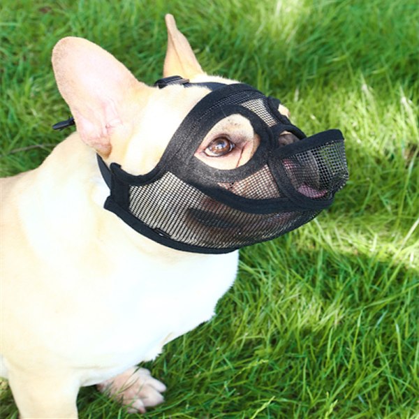Kort Snout Hundemundkurv - Justerbar Åndbar Mesh Bulldog Mundkurv til Bidende Tygning Barkende Træning
