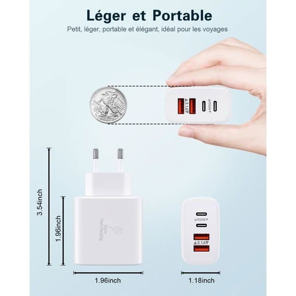 40W USB-C Wall Charger – 4 Ports (PD + QC) – Multi-Device Charger Compatible with iPhone, Samsung, iPad, and Tablets
