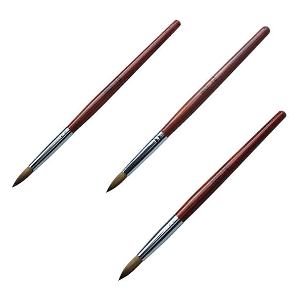 3-pack nagelborste-set, Kolinsky akrylnaglarborstar för akrylapplikation, nagelförlängning för salong DIY