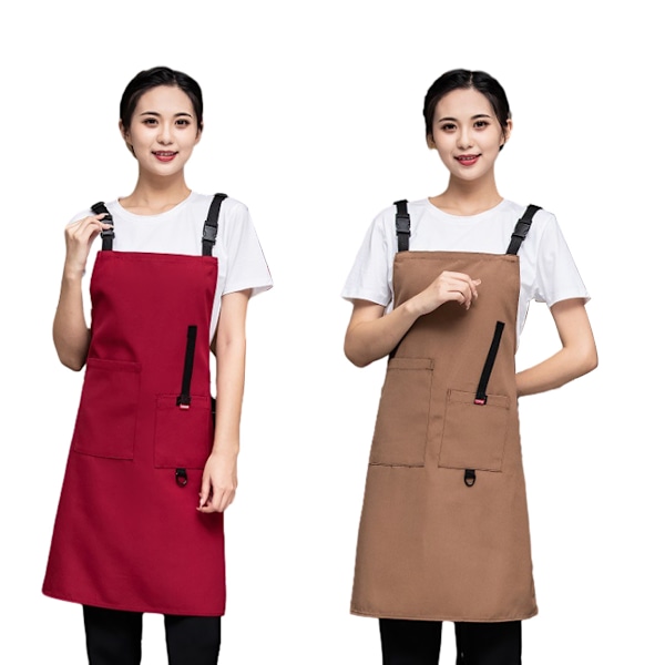 2 stycken kockförkläden för män och kvinnor med stora fickor, canvas-korsrygg, kraftig justerbar arbetsförkläde, för grillning, stylist, kosmetologi