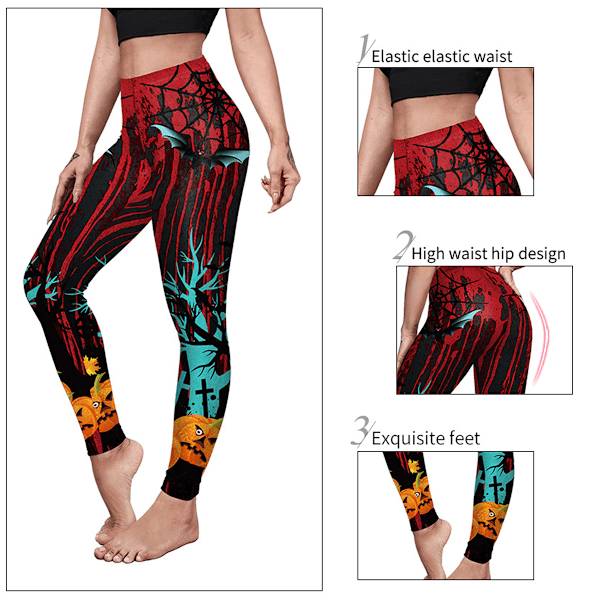 Dam Leggings med Tryck Halloween Leggings Halloween Kostym Leggings Stretch Roliga Löpbyxor Strumpbyxor Tränings Leggings Byxor
