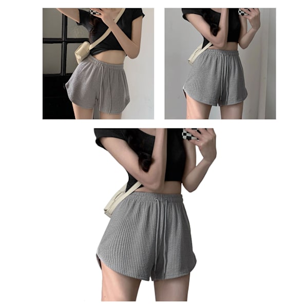 Sport Shorts för Kvinnor Hög Elastisk Midja Snörning Sportkläder för Löpning Jogging Grå M