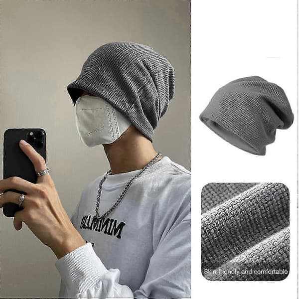 Vinter bomuldshue til mænd, ensfarvet strikket elastisk termisk hold varm Unisex Light Blue