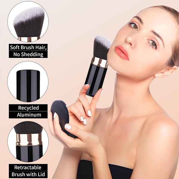 Retrakterbart Foundation Makeup-borste, Reseflatborste Bärbar Foundationborste med Skydd