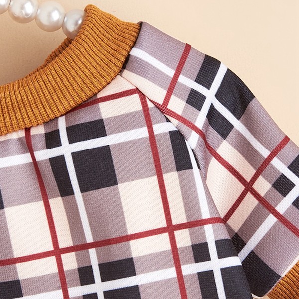 Lemmikin lämmin fleece-vaate syksyyn ja talveen Klassinen beige ruutukuvioinen koiran pusero