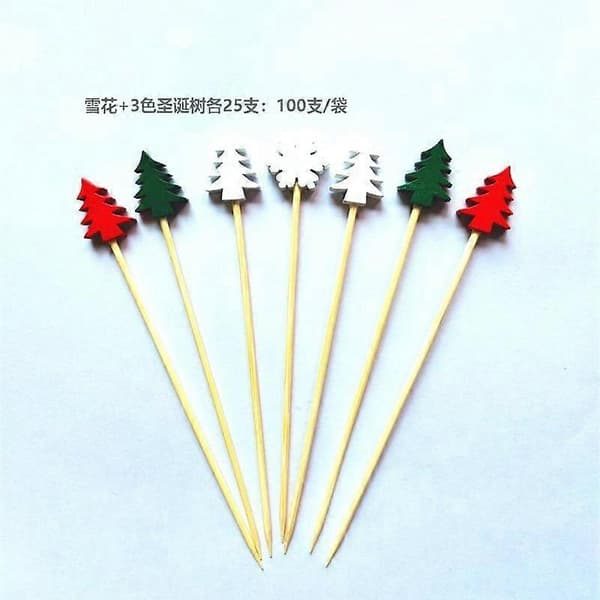 50 stk./sæt Frugtpinde Engangs bambuspinde Snefnug Træ Elg Julemand Snemand Pinde Julepynt E 500PCS-10Set