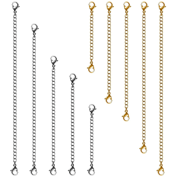 Halsbandsförlängare, 15 st rostfritt stål guld silver halsband armband fotlänk förlängningskedjor med hummerlås och stängningar för smyckestillverkning