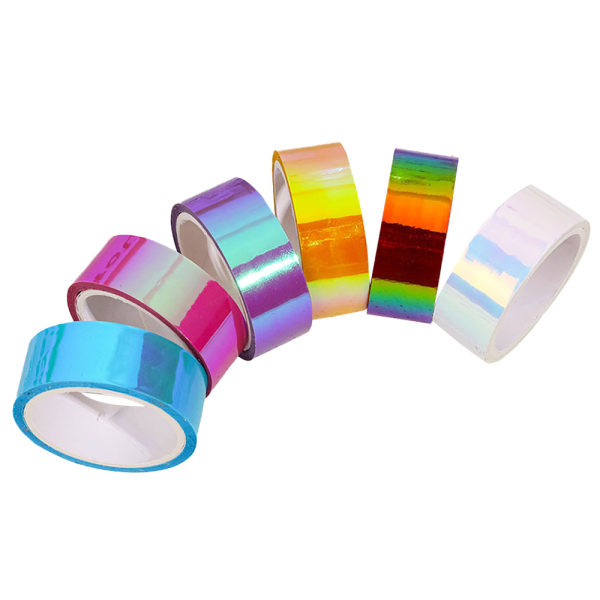 6 rullar holografisk färgad maskeringstejp Set, Rainbow