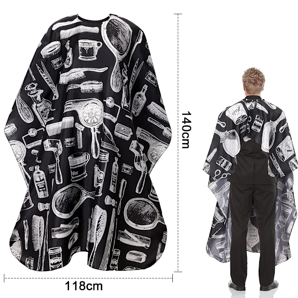 Vanntett Barber Cape, Hårklippingskappe med Justerbar Trykknapp, 46 × 55 Tommer Stor Salongkappe for Hårbehandling Hårklipp Farge Permanent