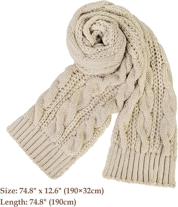Dame- og herre vinter tyk kabelstrikket wrap stor varmt tørklæde LT01[TT] Beige
