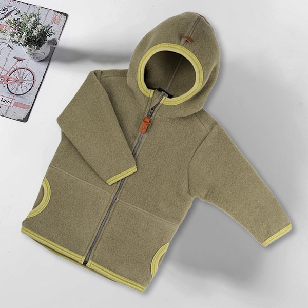 Höst- och vintermodell fleecejacka för pojkar och flickor, varm babyfleecejacka med huva (grön)
