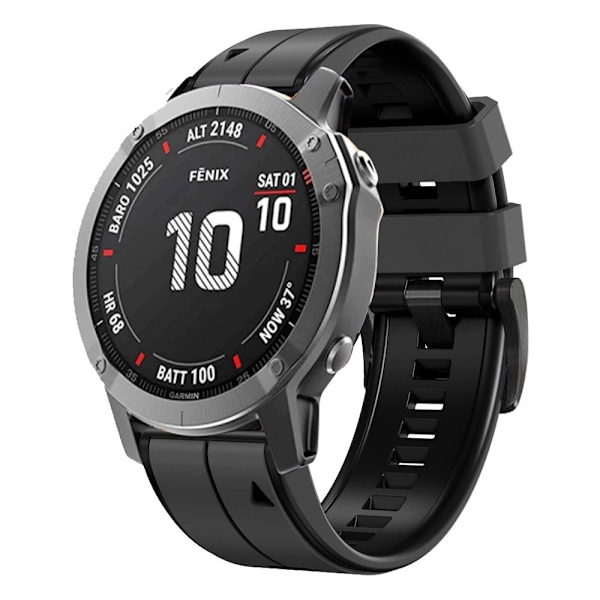 Silikonarmband, Garmin Fenix 6X, Garmin Fenix 7X, Svart Sort
