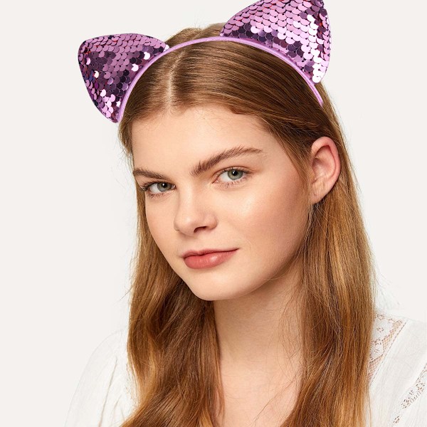 12 stk. Vendbare Sequin Katteører Hårbånd Skinnende Katteører Hårbånd Søde Bling Kitty Hårbånd Hårtilbehør