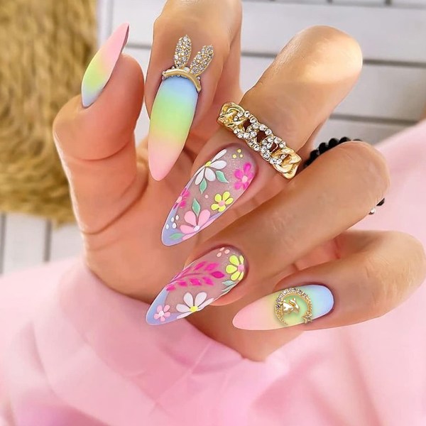 16 st glittrande diamantlegering 3D kanin kristall DIY nageldekoration