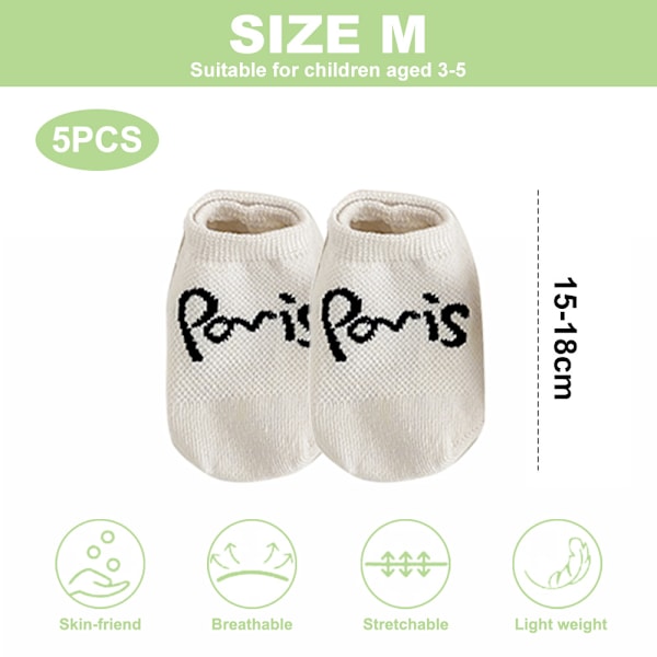 5 Par Baby & Toddler Söta Mode Bomulls Andningsbara Mesh Barn Osynliga Båtsockor - Söta Björnserie