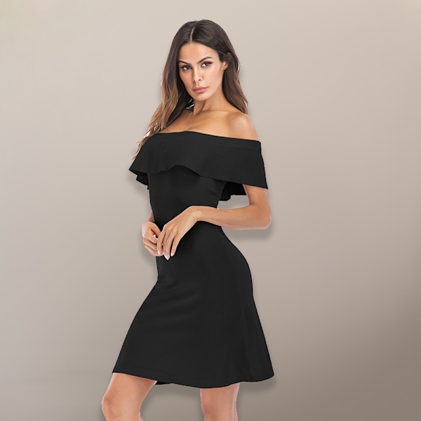 Kvinners Off Shoulder Ruffle Bodycon Club Party Minikjole (svart)