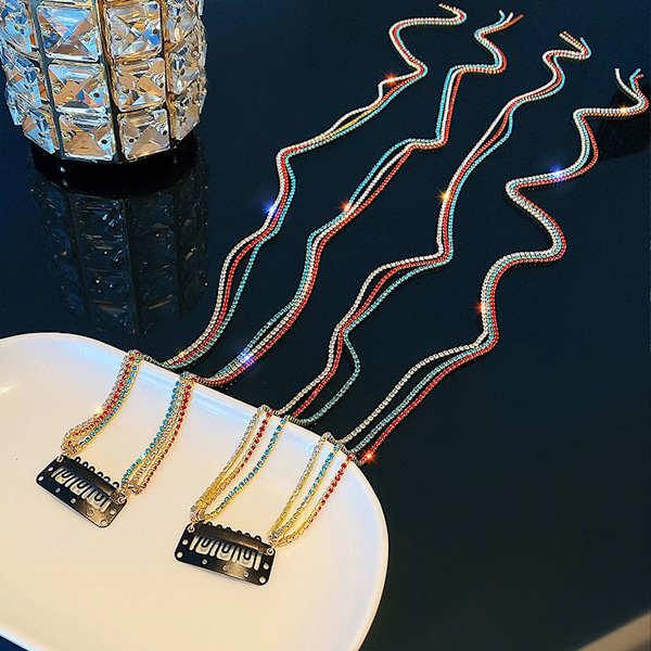 Rhinestone Hårkæder til Kvinder, Hårforlængelser Hårklips i Hårfletning Klips Lange Rhinestone