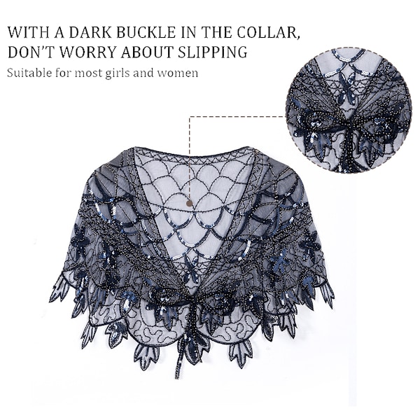 Kvinders Sequin 1920'er Sjal og Wraps til Aftenskjoler Mesh Bead Glitter Fest Gatsby Tilbehør Vampyr Kappe