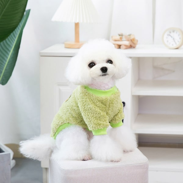 2 stk. Hunde-Sweatre til Små Hunde, Fleece Tøj, Vintervarme Hvalpe-Sweatre, Kæledyrs Kattetøj (Lyseblå + Avocado Grøn)