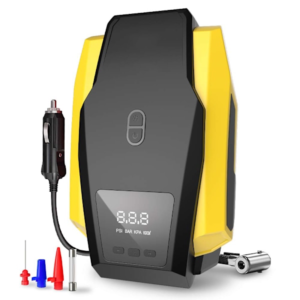 Bärbar luftkompressorpump 150PSI 12V - Digital däckpump - Autodäckpump med nödledsbelysning och lång kabel för bil - Cykel -