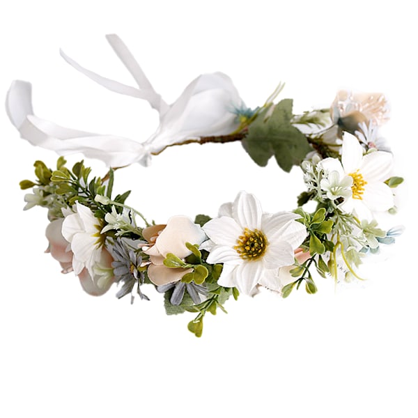 Boho Blomsterdiadem Hårkrans Blomstergirlang Krona Halo Huvudbonad med Band Bröllop Festival Fest