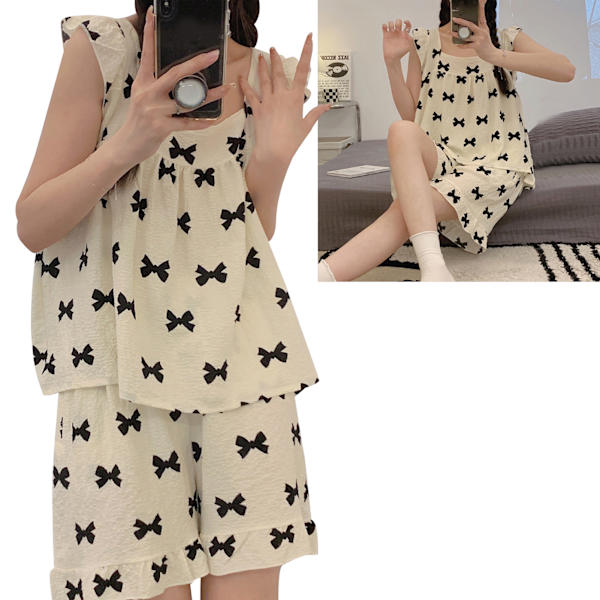 Dam Pyjamas Set Ärmlös Söta Cartoon Tryck Lösa Levande Färger Dam Nattkläder för Vår Sommar Hem Slips XL