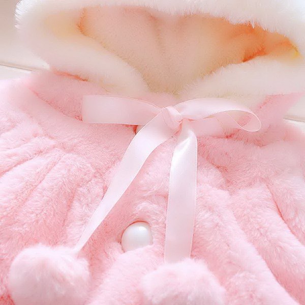Babyflicka Pälsfleece Pageant Jacka Vinter Varm Jacka Huvtröja Ytterkläder Jul Snödräkt för 1-6 Månader Rosa